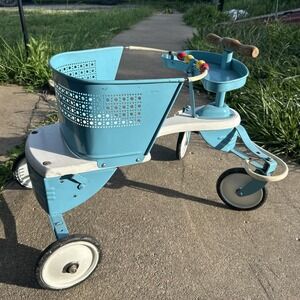 Vintage 1940s 1950s Genuine Taylor Tot Baby Walker Stroller Blue Mid Century MCM